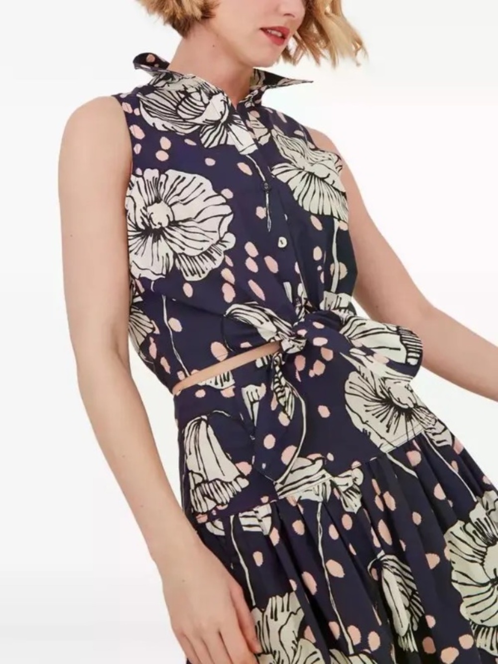 CARA CARA  Highland Floral-Print Tie-Waist Top - Blue - Size XS
